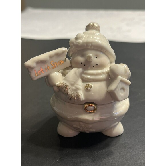 Lenox Snowman “Let It Snow” Lidded Trinket Covered Box Dish - Picture 1 of 12
